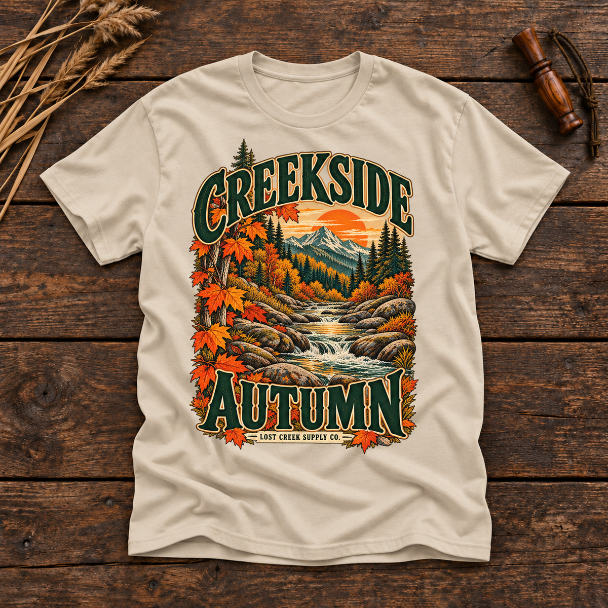 Creekside Autumn T-Shirt — Vintage Fall Creek Graphic Tee