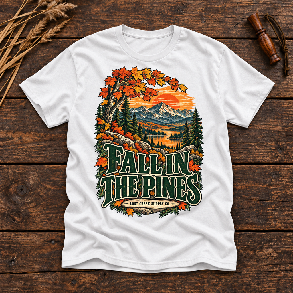 Fall in the Pines T-Shirt — Vintage Autumn Mountain Graphic Tee