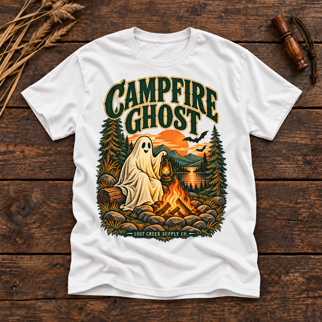 Campfire Ghost T-Shirt — Vintage Camping Halloween Graphic Tee