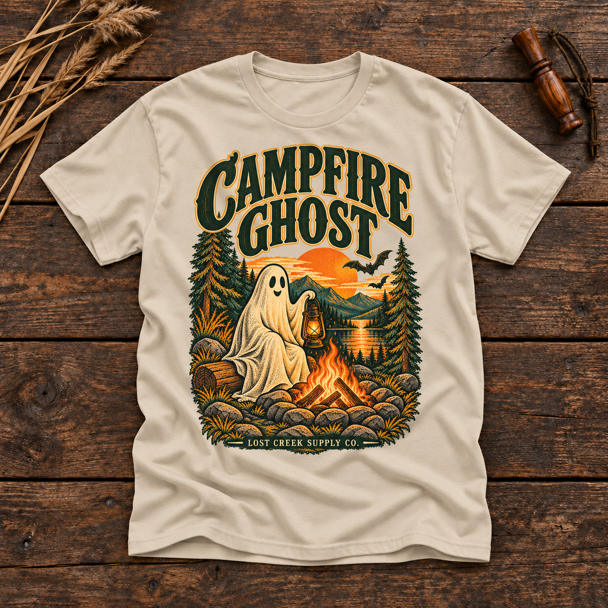 Campfire Ghost T-Shirt — Vintage Camping Halloween Graphic Tee
