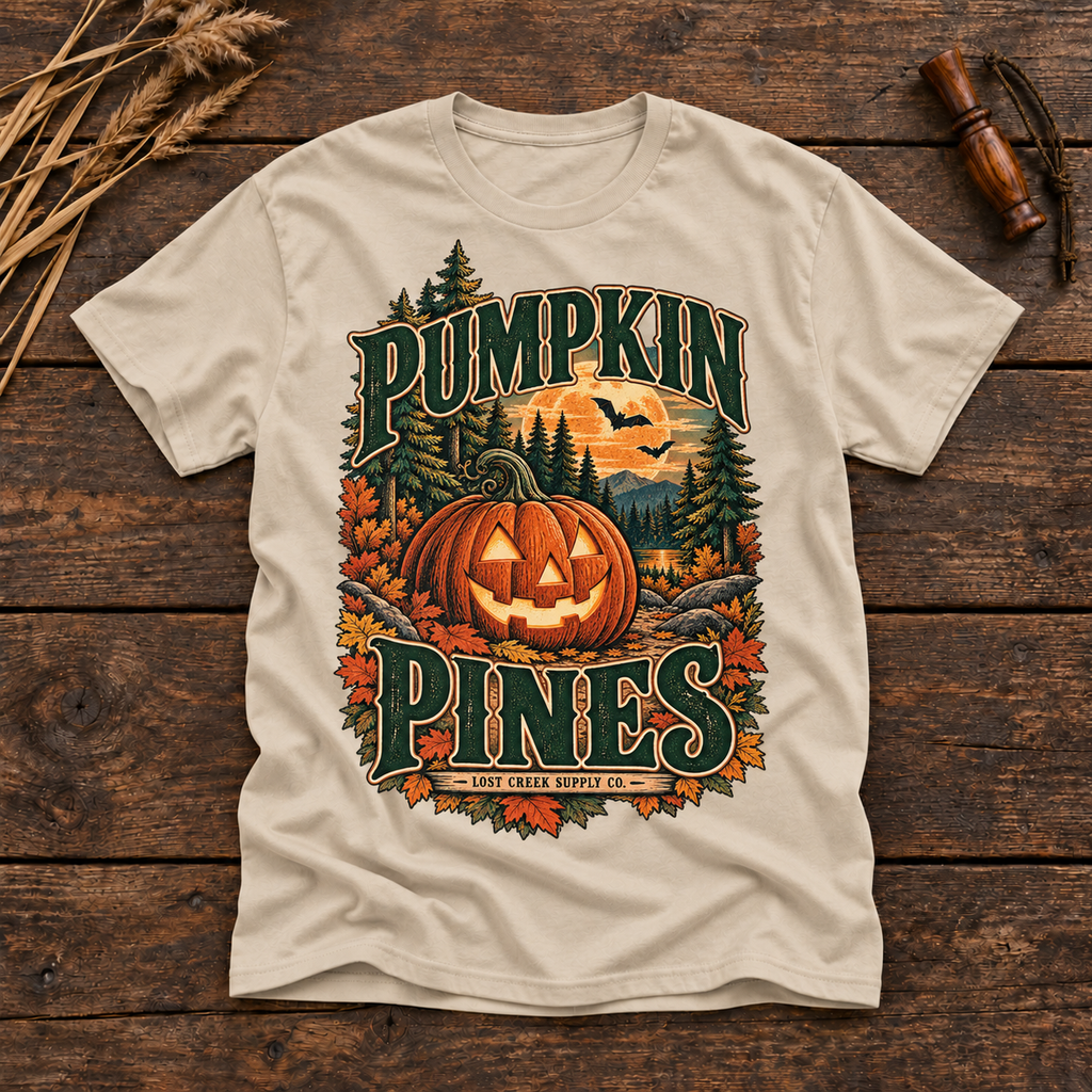 Pumpkin Pines T-Shirt — Vintage Woodland Halloween Graphic Tee