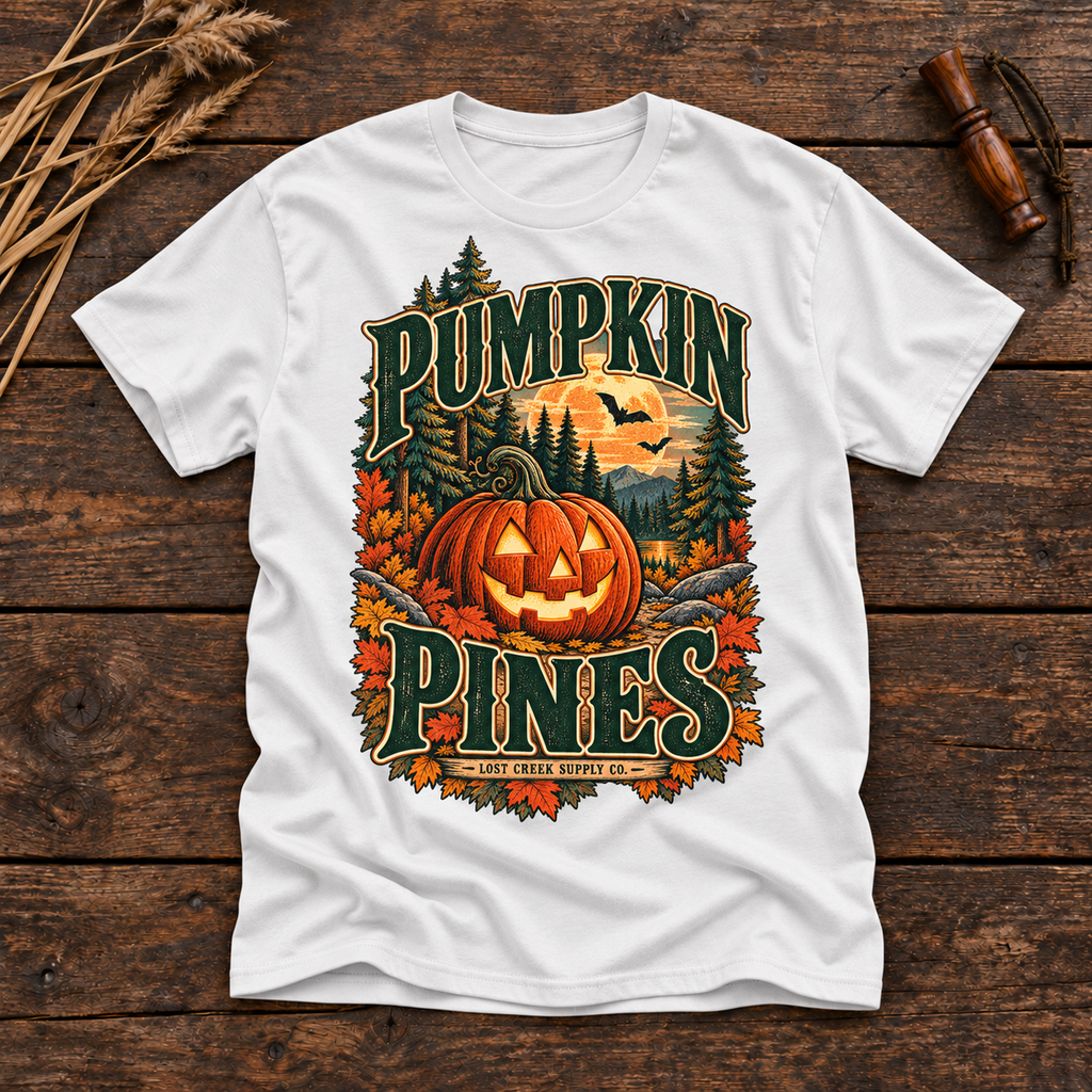 Pumpkin Pines T-Shirt — Vintage Woodland Halloween Graphic Tee