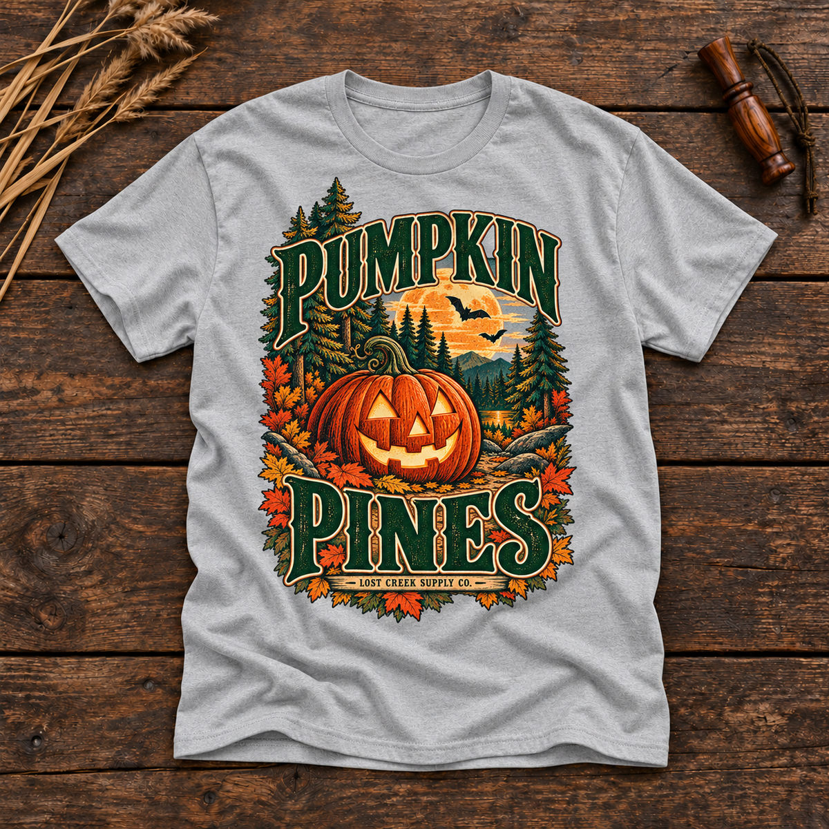 Pumpkin Pines T-Shirt — Vintage Woodland Halloween Graphic Tee