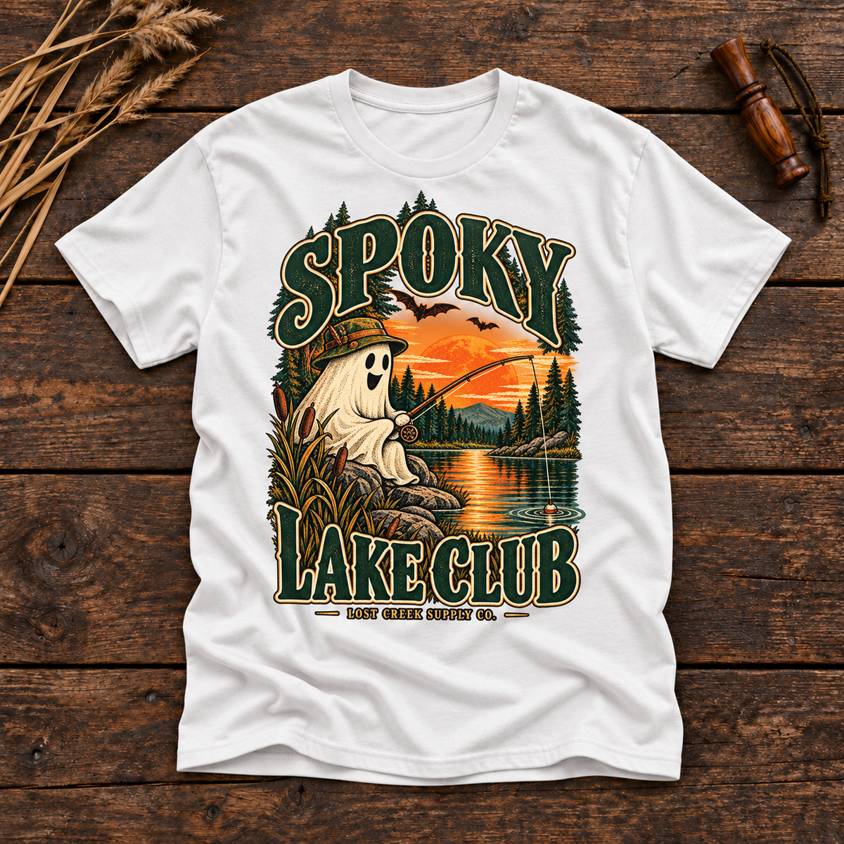 Spooky Lake Club T-Shirt — Vintage Fishing Ghost Halloween Graphic Tee