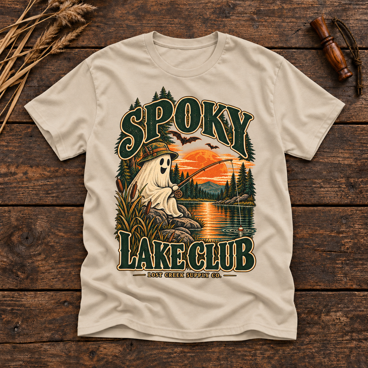 Spooky Lake Club T-Shirt — Vintage Fishing Ghost Halloween Graphic Tee