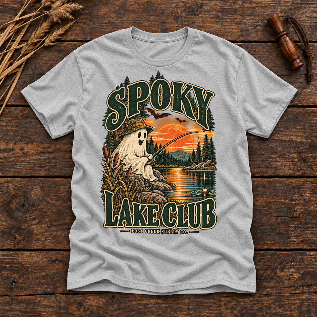 Spooky Lake Club T-Shirt — Vintage Fishing Ghost Halloween Graphic Tee