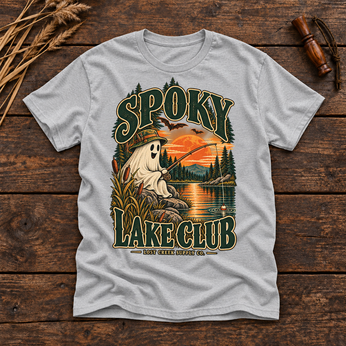 Spooky Lake Club T-Shirt — Vintage Fishing Ghost Halloween Graphic Tee