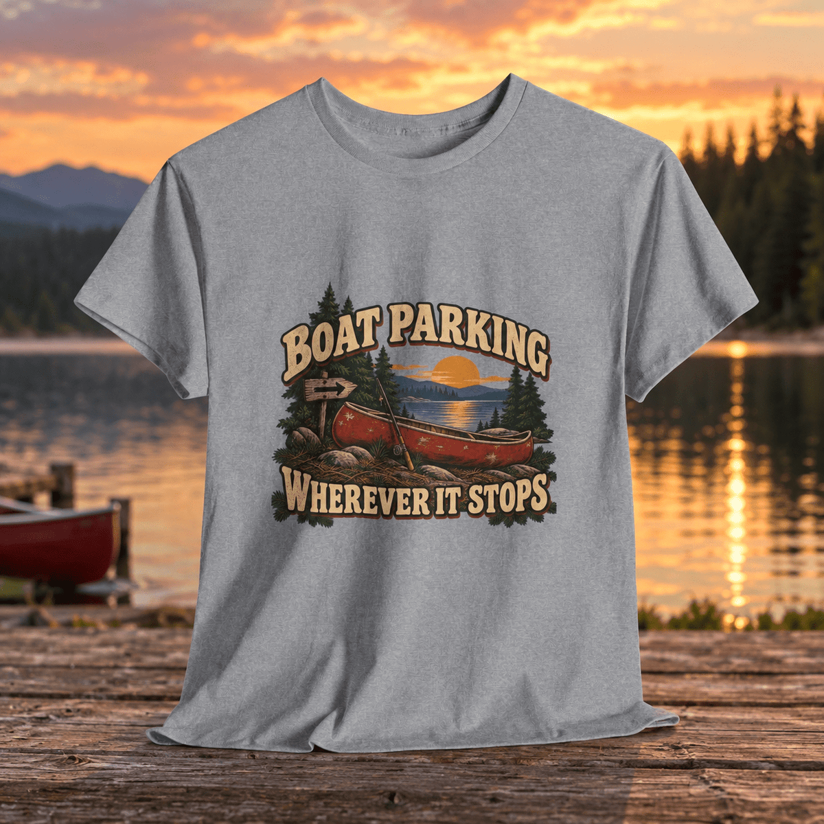 Boat Parking Tee — "Boat Parking Wherever It Stops" Retro Canoe T‑Shirt - Lost Creek Supply Co.-T-Shirt