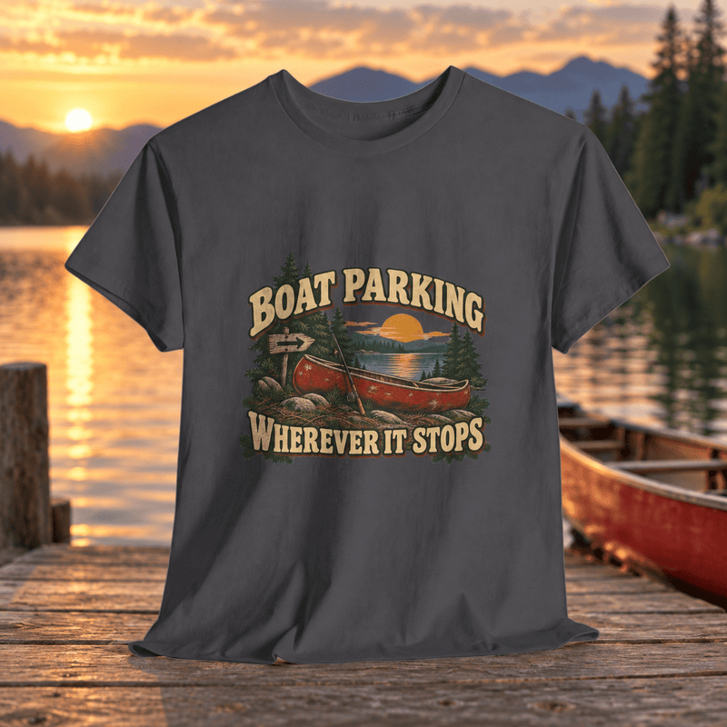 Boat Parking Tee — "Boat Parking Wherever It Stops" Retro Canoe T‑Shirt
