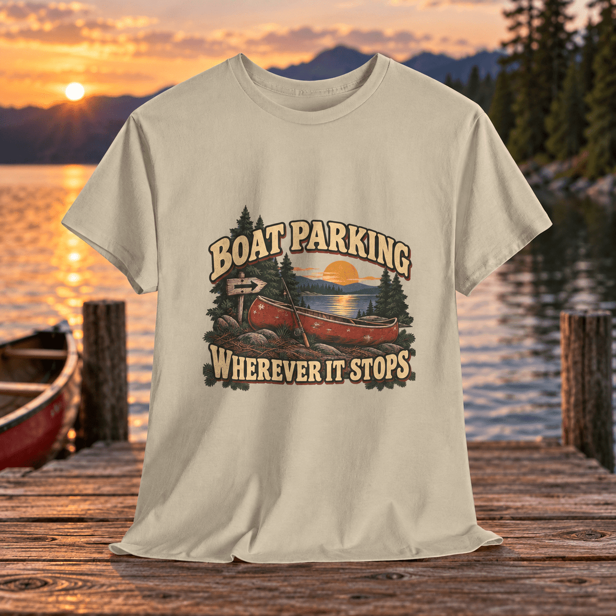 Boat Parking Tee — "Boat Parking Wherever It Stops" Retro Canoe T‑Shirt - Lost Creek Supply Co.-T-Shirt
