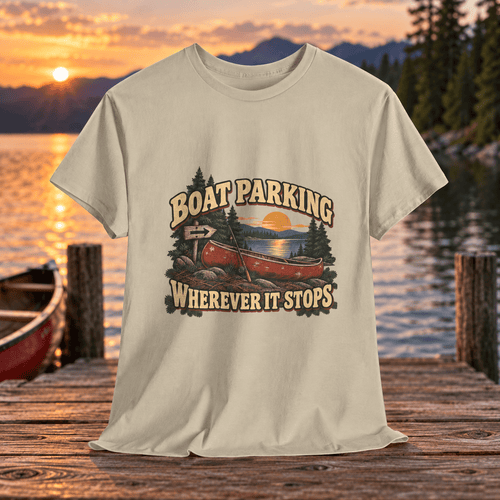 Boat Parking Tee — "Boat Parking Wherever It Stops" Retro Canoe T‑Shirt - Lost Creek Supply Co.-T-Shirt