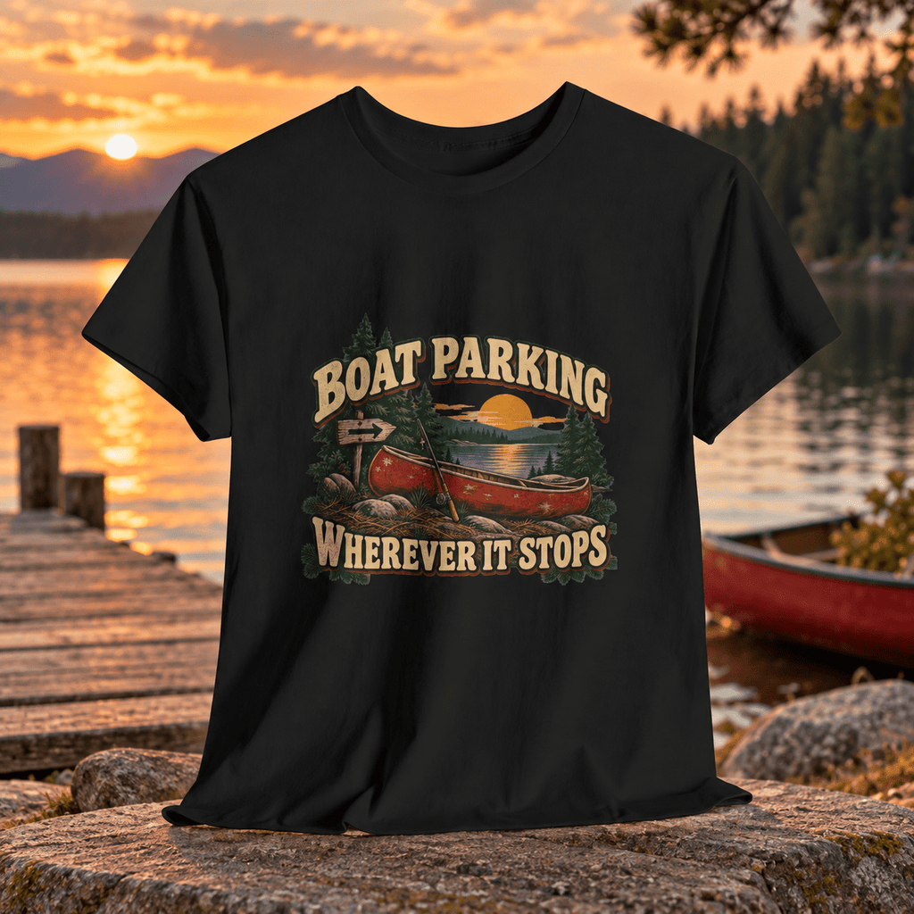 Boat Parking Tee — "Boat Parking Wherever It Stops" Retro Canoe T‑Shirt - Lost Creek Supply Co.-T-Shirt