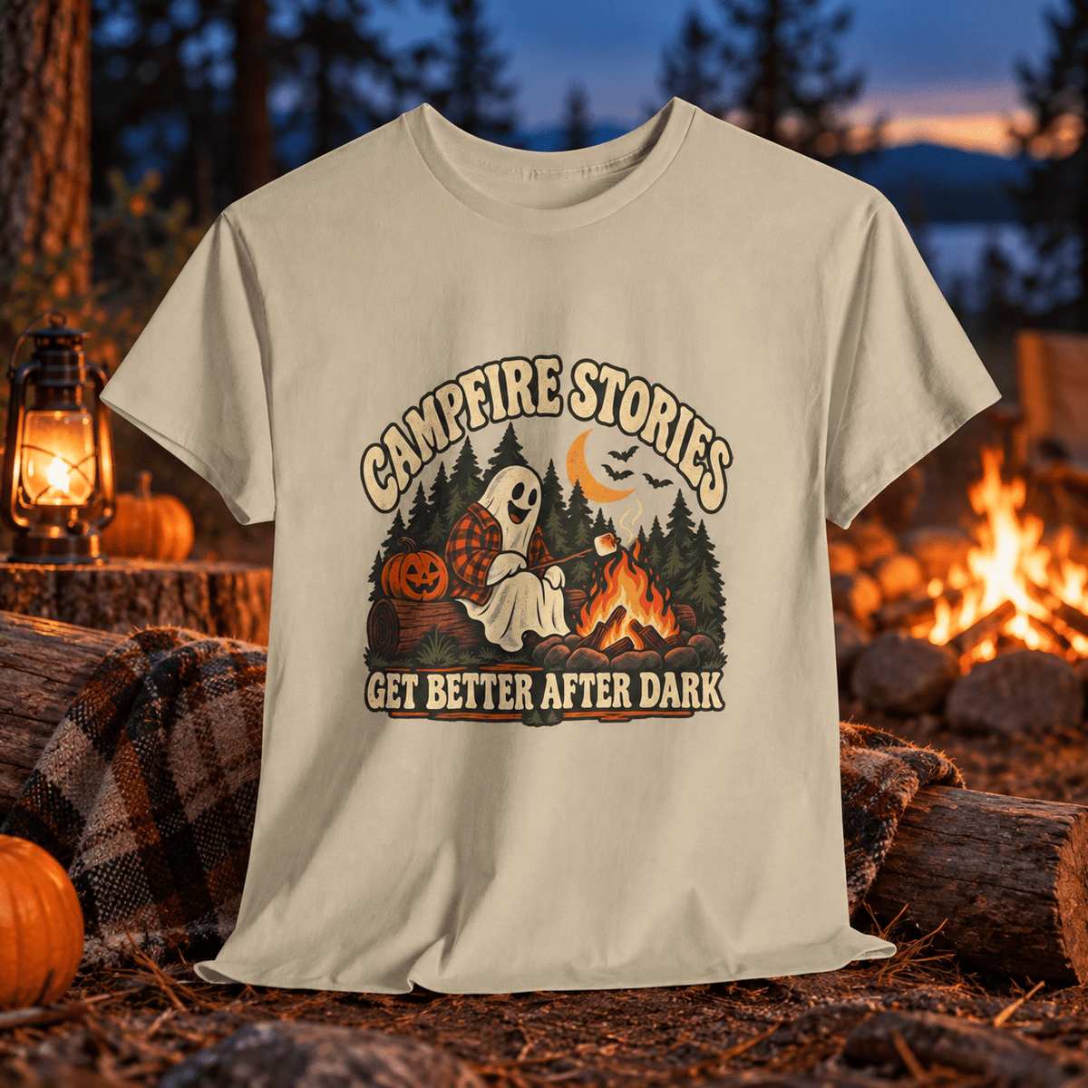 Campfire Stories Tee — “Get Better After Dark” Halloween Camping Shirt - Lost Creek Supply Co.-T-Shirt
