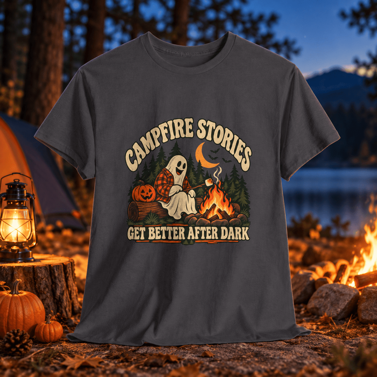 Campfire Stories Tee — “Get Better After Dark” Halloween Camping Shirt - Lost Creek Supply Co.-T-Shirt
