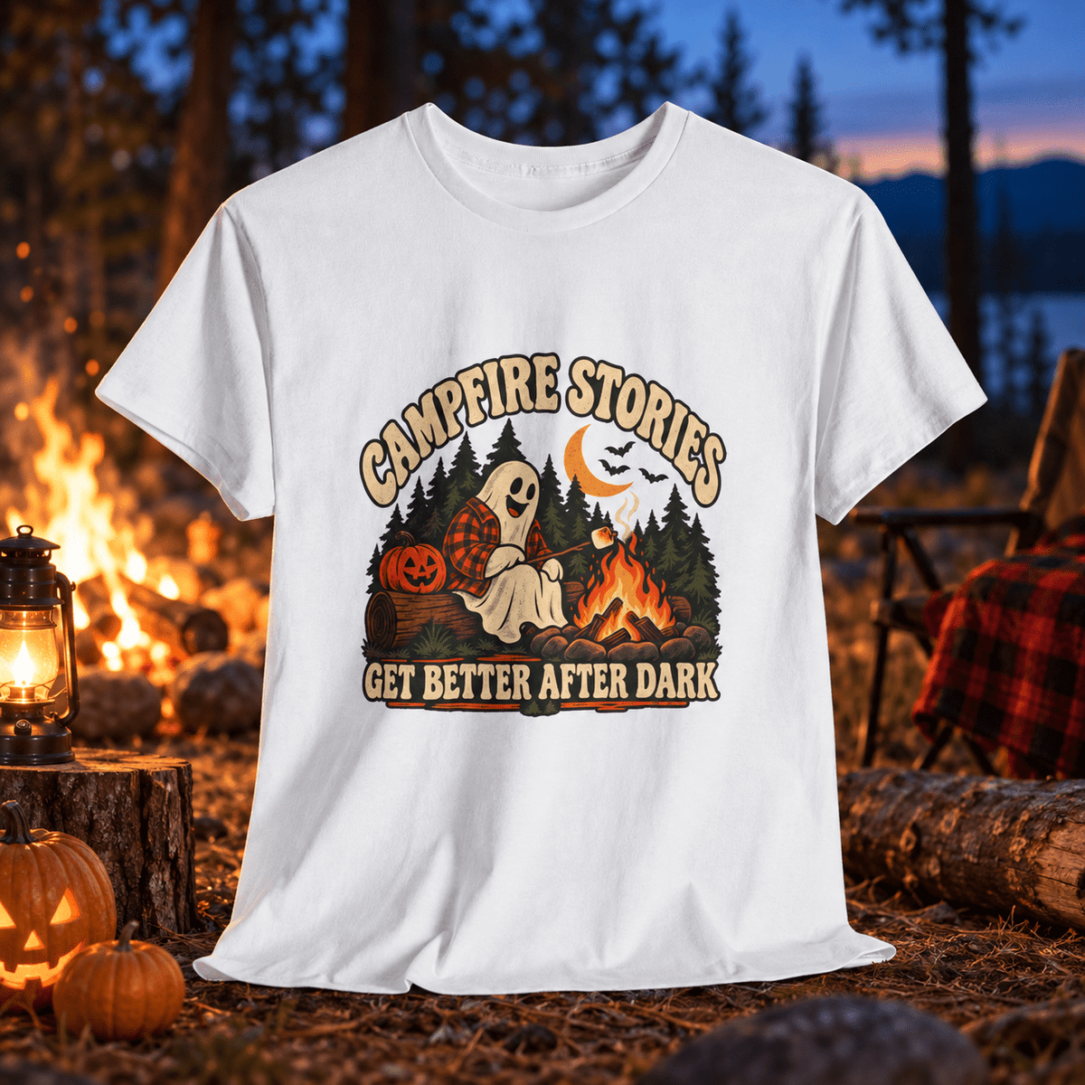 Campfire Stories Tee — “Get Better After Dark” Halloween Camping Shirt - Lost Creek Supply Co.-T-Shirt