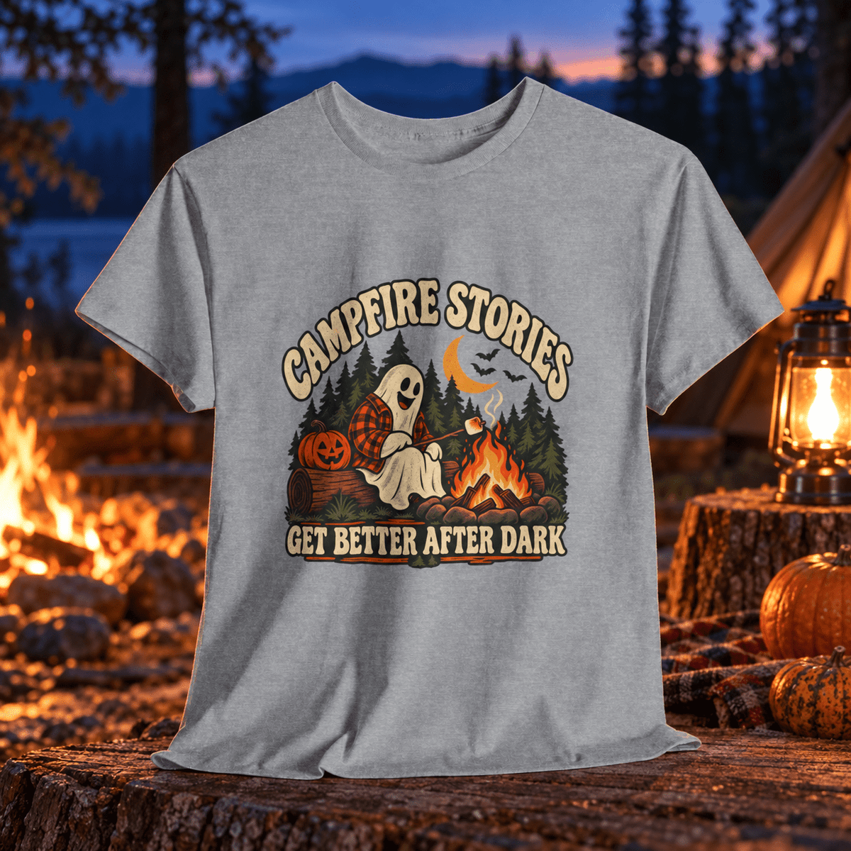 Campfire Stories Tee — “Get Better After Dark” Halloween Camping Shirt - Lost Creek Supply Co.-T-Shirt