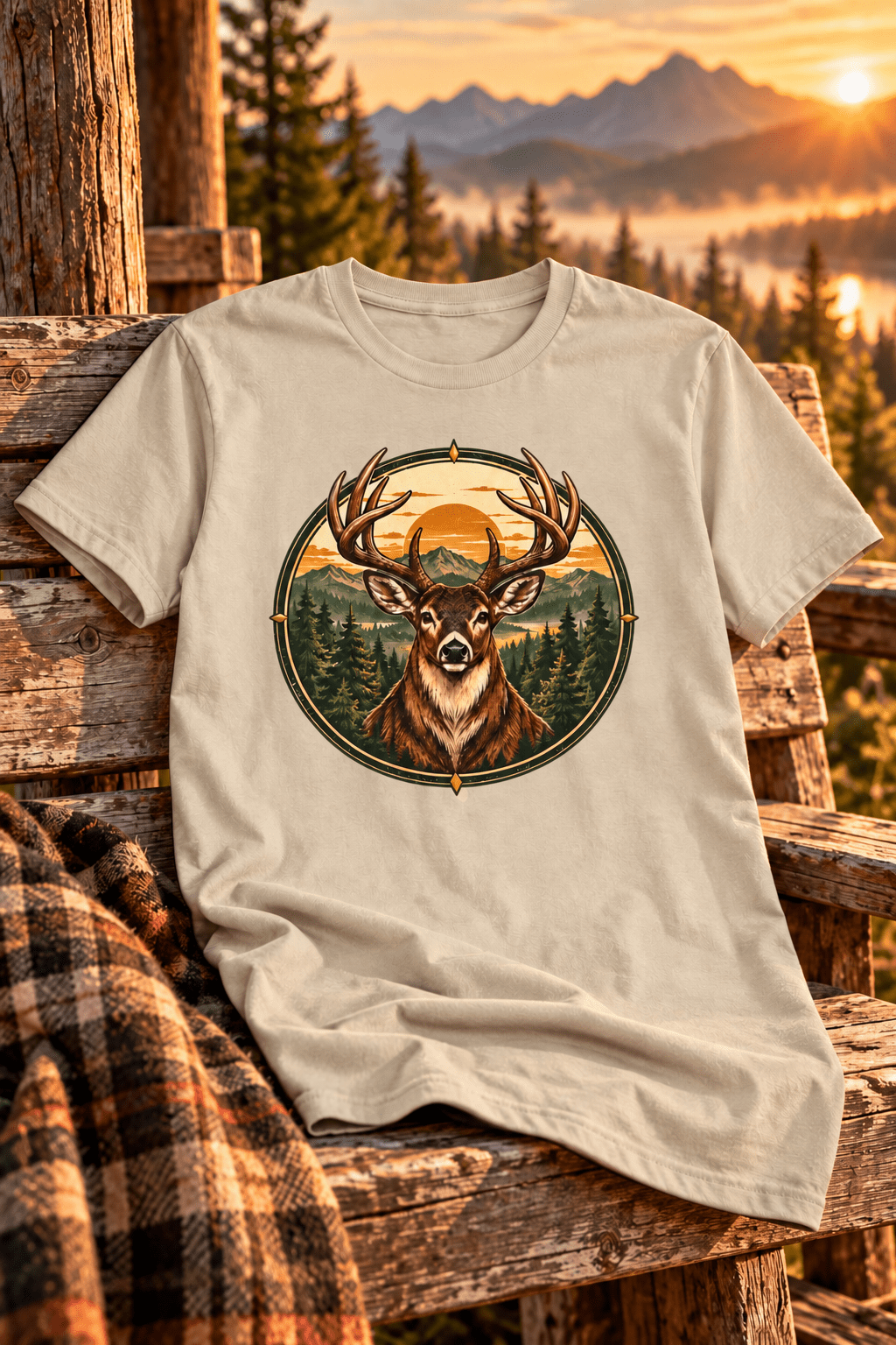 Deer Sunrise Graphic Tee — Vintage Stag Nature T-Shirt - Lost Creek Supply Co.-T-Shirt