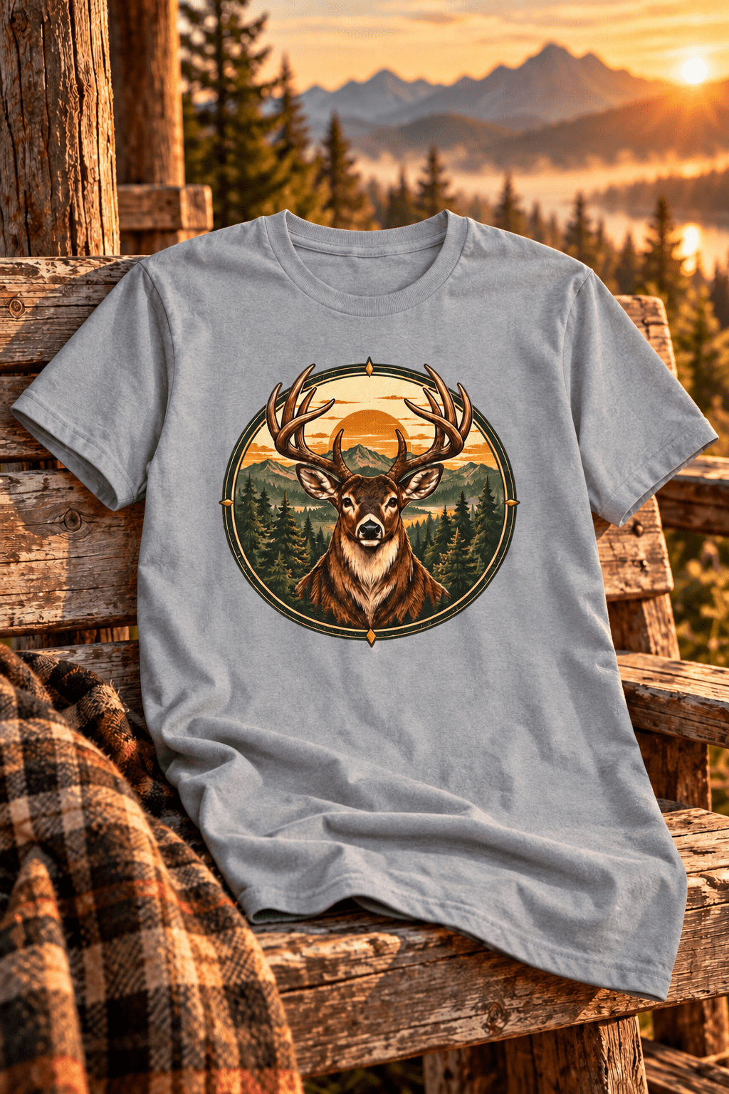 Deer Sunrise Graphic Tee — Vintage Stag Nature T-Shirt - Lost Creek Supply Co.-T-Shirt