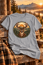 Deer Sunrise Graphic Tee — Vintage Stag Nature T-Shirt - Lost Creek Supply Co.-T-Shirt