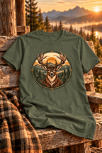 Deer Sunrise Graphic Tee — Vintage Stag Nature T-Shirt - Lost Creek Supply Co.-T-Shirt