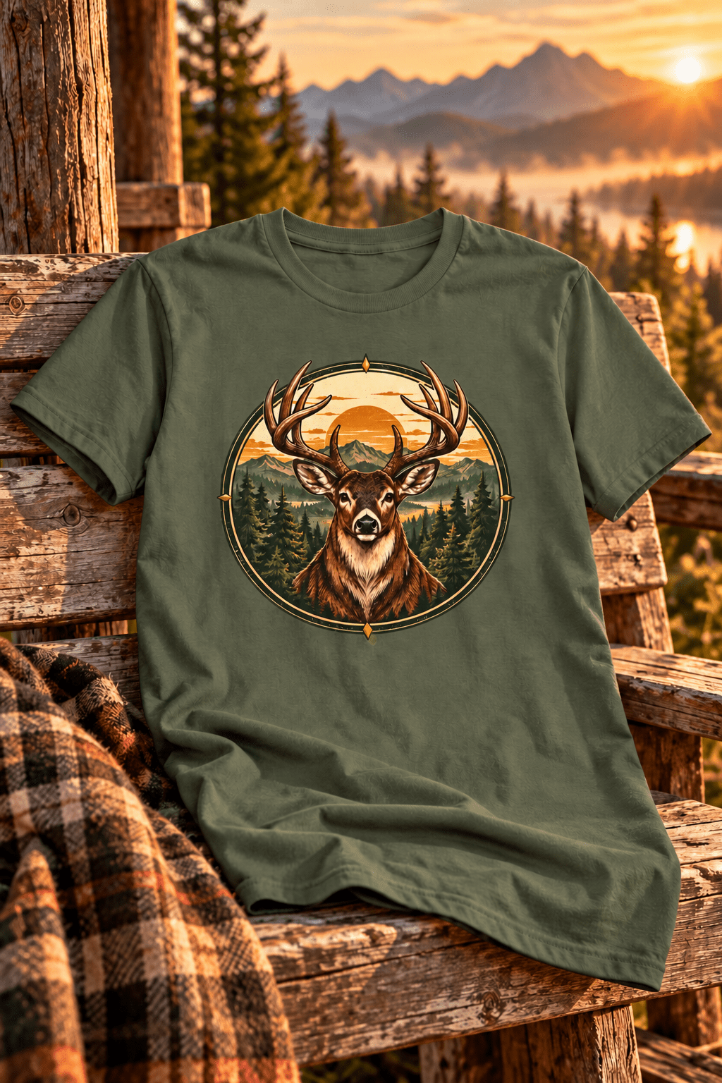 Deer Sunrise Graphic Tee — Vintage Stag Nature T-Shirt - Lost Creek Supply Co.-T-Shirt