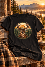 Deer Sunrise Graphic Tee — Vintage Stag Nature T-Shirt - Lost Creek Supply Co.-T-Shirt