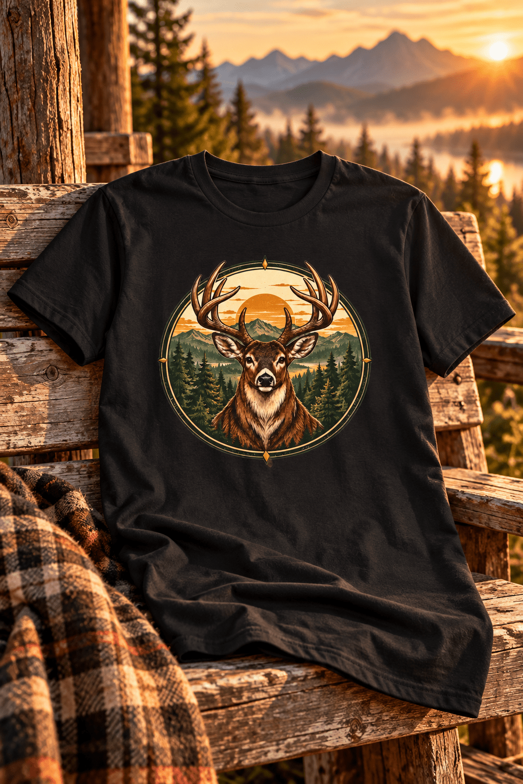 Deer Sunrise Graphic Tee — Vintage Stag Nature T-Shirt - Lost Creek Supply Co.-T-Shirt