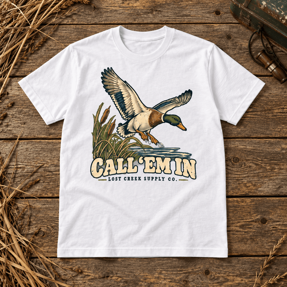 Duck Hunting T-Shirt — "Call ‘Em In" Vintage Mallard Tee - Lost Creek Supply Co.-T-Shirt