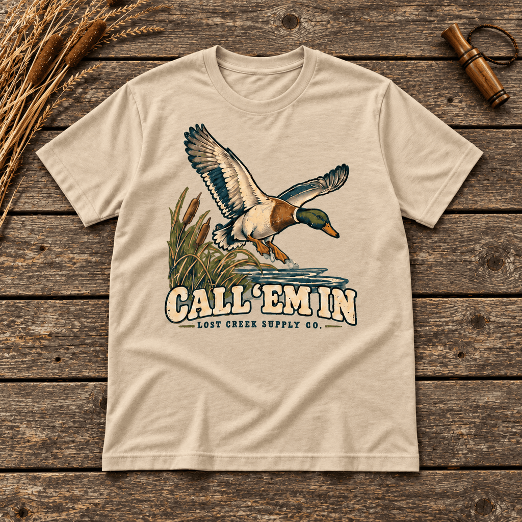 Duck Hunting T-Shirt — "Call ‘Em In" Vintage Mallard Tee - Lost Creek Supply Co.-T-Shirt