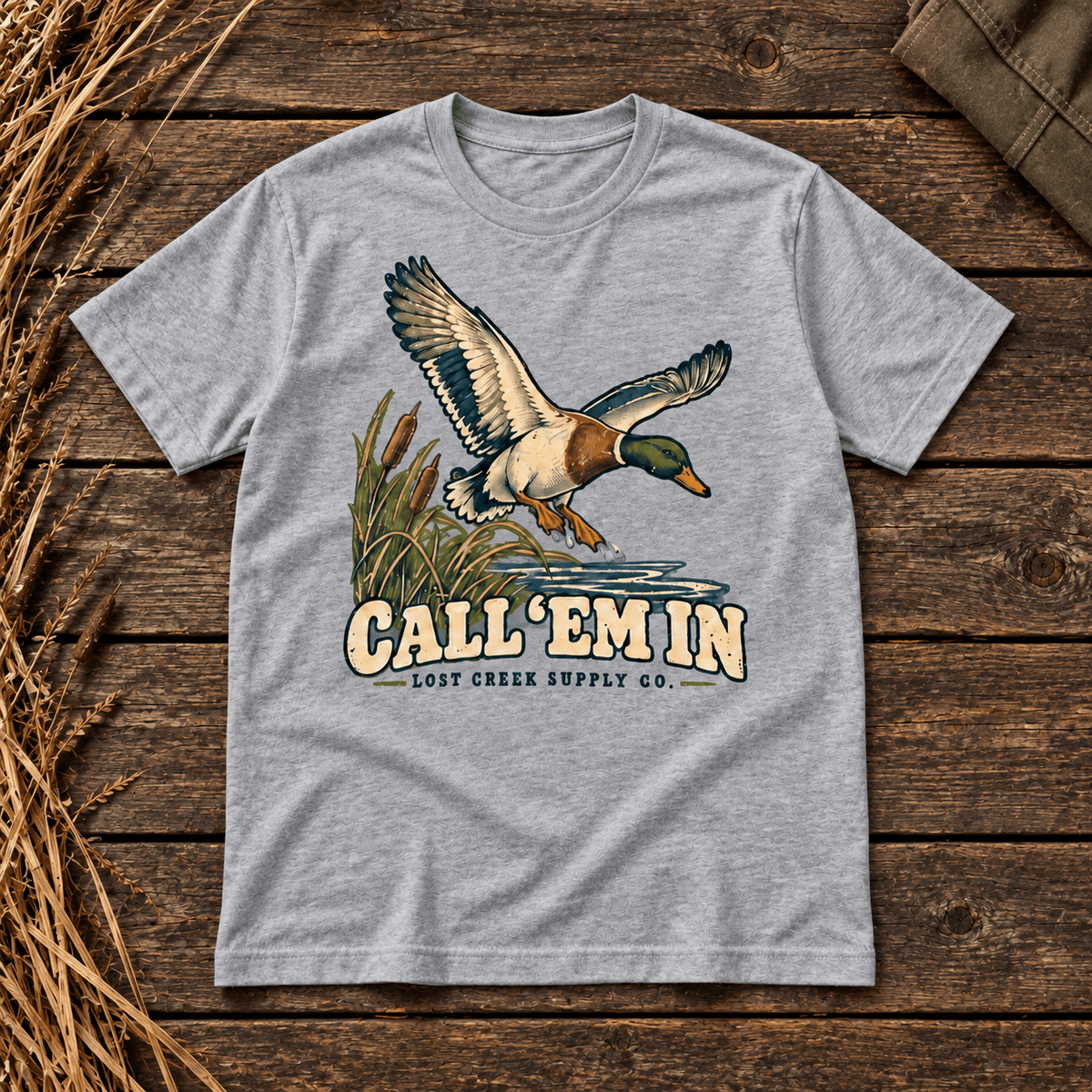 Duck Hunting T-Shirt — "Call ‘Em In" Vintage Mallard Tee - Lost Creek Supply Co.-T-Shirt
