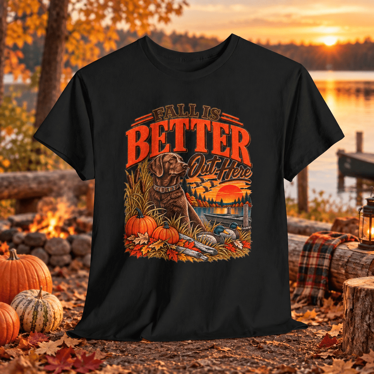 Fall's Better Out Here T-Shirt — Fall Pumpkin & Dog Scenic Tee - Lost Creek Supply Co.-T-Shirt