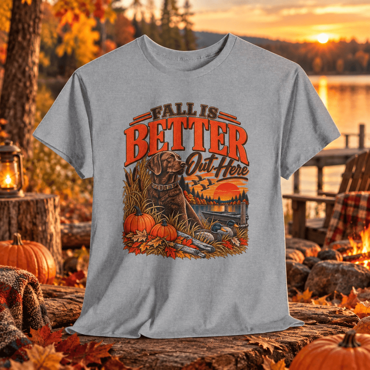 Fall's Better Out Here T-Shirt — Fall Pumpkin & Dog Scenic Tee - Lost Creek Supply Co.-T-Shirt