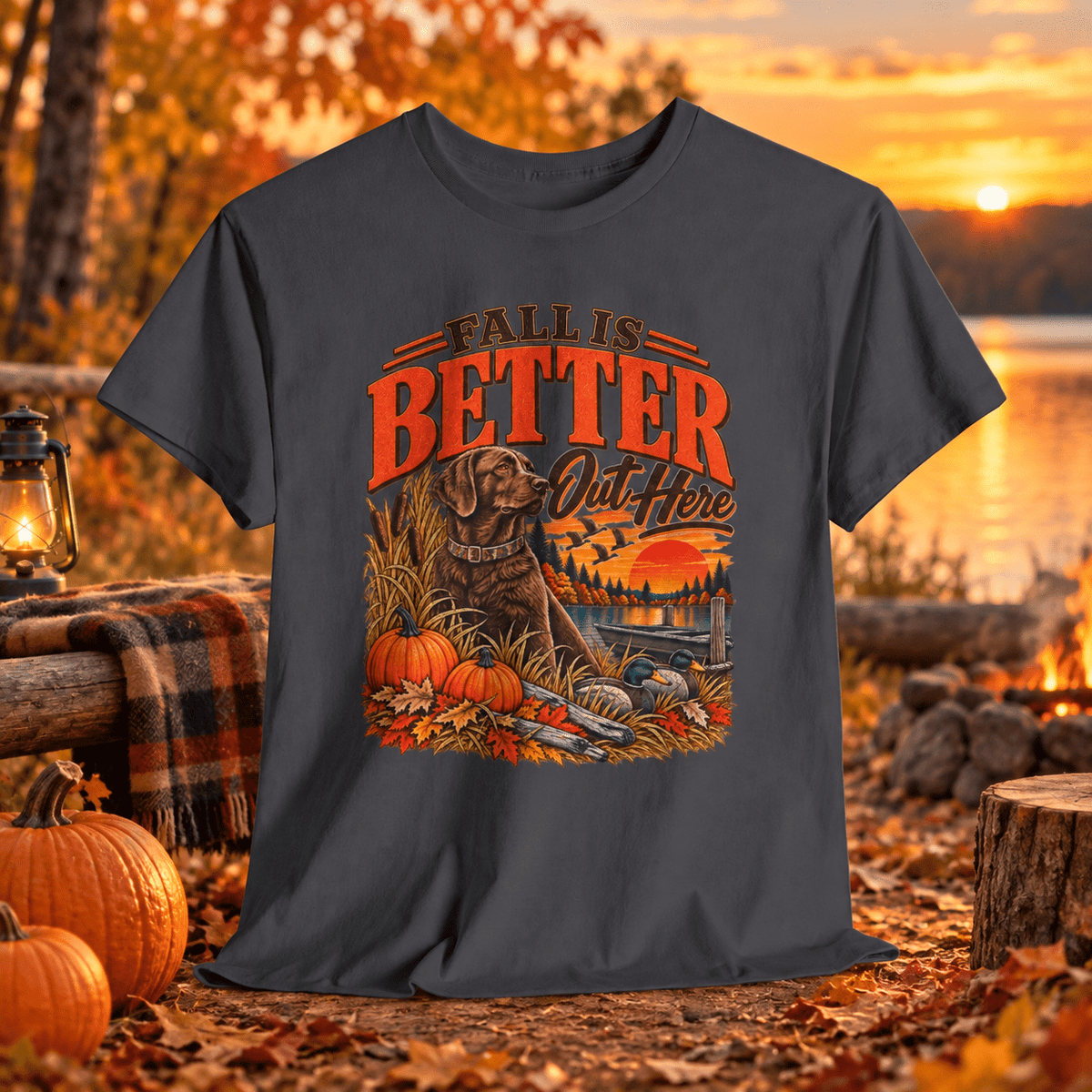 Fall's Better Out Here T-Shirt — Fall Pumpkin & Dog Scenic Tee - Lost Creek Supply Co.-T-Shirt
