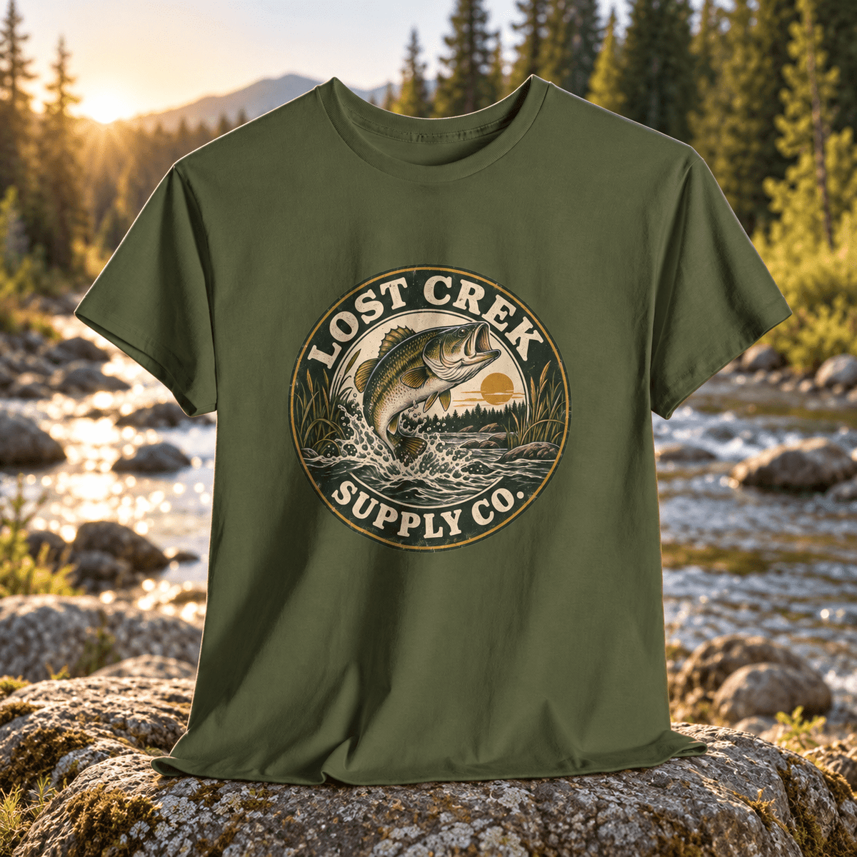 Fishing Tee — "Lost Creek Supply Co." Vintage Trout Logo Shirt - Lost Creek Supply Co.-T-Shirt