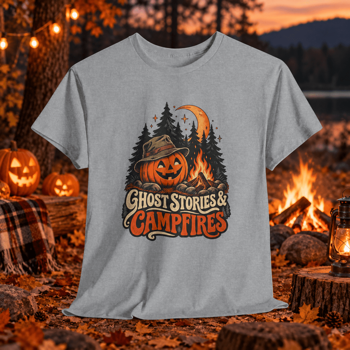 Ghost Stories & Campfires T-Shirt — Halloween Pumpkin Campfire Tee - Lost Creek Supply Co.-T-Shirt