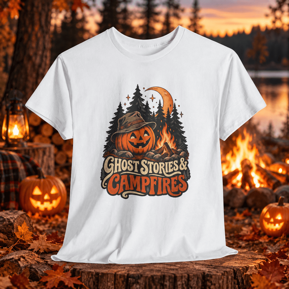 Ghost Stories & Campfires T-Shirt — Halloween Pumpkin Campfire Tee - Lost Creek Supply Co.-T-Shirt