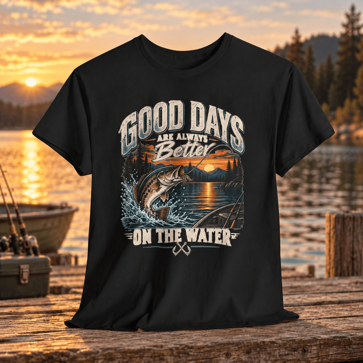 Good Days on the Water Vintage Sunset Fishing T-Shirt - Lost Creek Supply Co.-T-Shirt