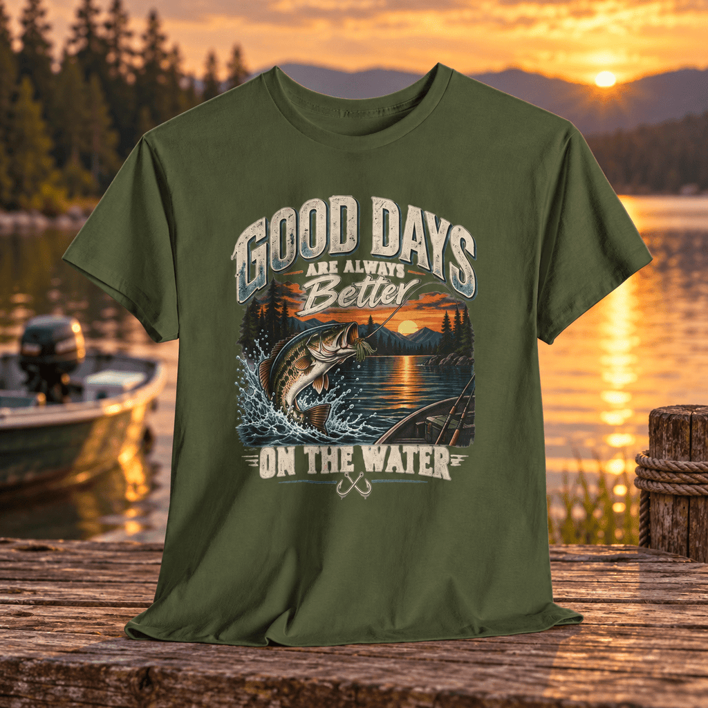 Good Days on the Water Vintage Sunset Fishing T-Shirt - Lost Creek Supply Co.-T-Shirt