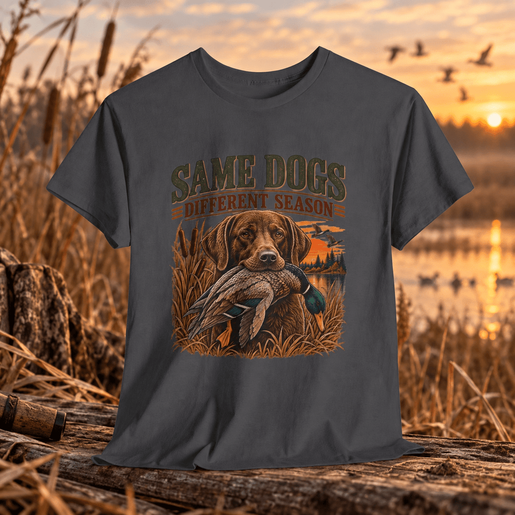 Same Dogs Different Season Hunting T‑Shirt — Retriever Duck Hunting Graphic Tee - Lost Creek Supply Co.-T-Shirt