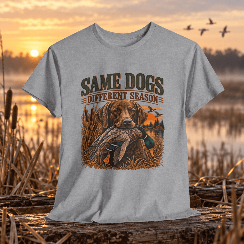 Same Dogs Different Season Hunting T‑Shirt — Retriever Duck Hunting Graphic Tee - Lost Creek Supply Co.-T-Shirt