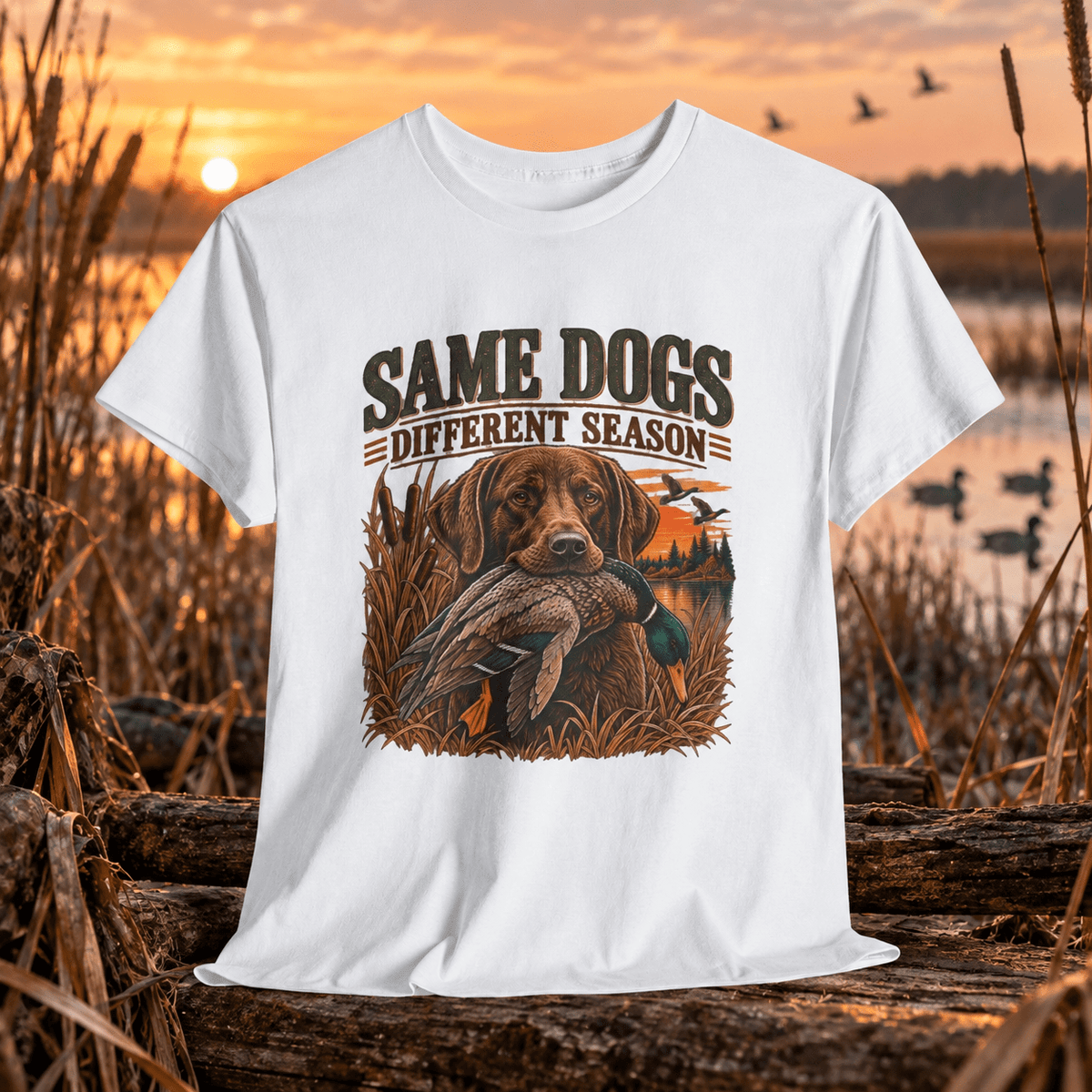 Same Dogs Different Season Hunting T‑Shirt — Retriever Duck Hunting Graphic Tee - Lost Creek Supply Co.-T-Shirt