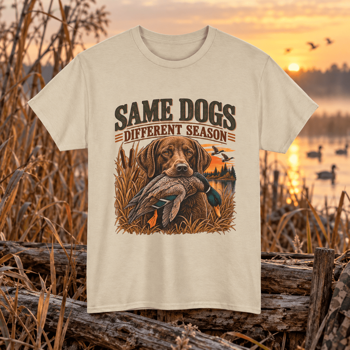 Same Dogs Different Season Hunting T‑Shirt — Retriever Duck Hunting Graphic Tee - Lost Creek Supply Co.-T-Shirt