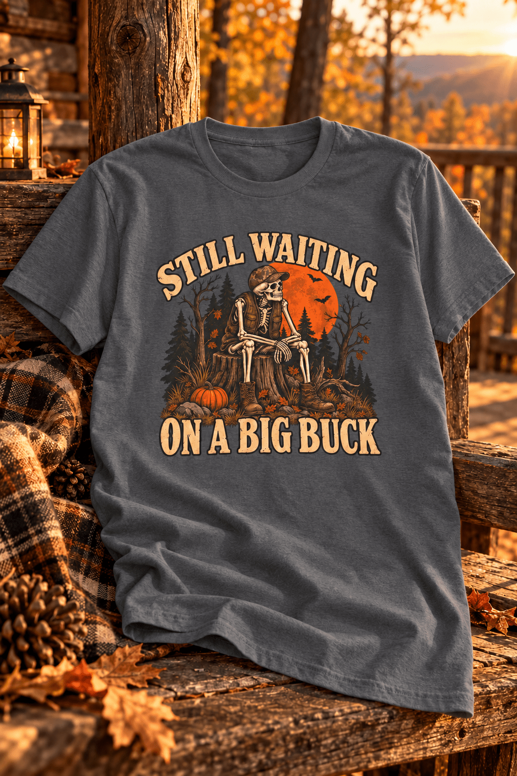 Still Waiting On A Big Buck T-Shirt — Funny Hunting Skeleton Tee for Hunters & Outdoorsmen - Lost Creek Supply Co.-T-Shirt